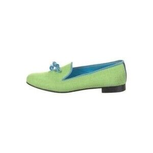 HADLEIGH'S Colorblock Pattern Loafers Linen Suede Green/Aqua Sz 42/11